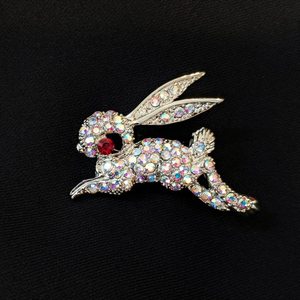 Rhinestone Rabbit Brooch